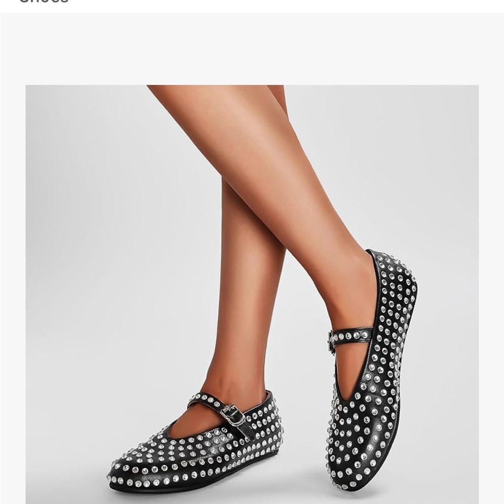 ARQASHOP Chic Black Studded Mary Jane Flats